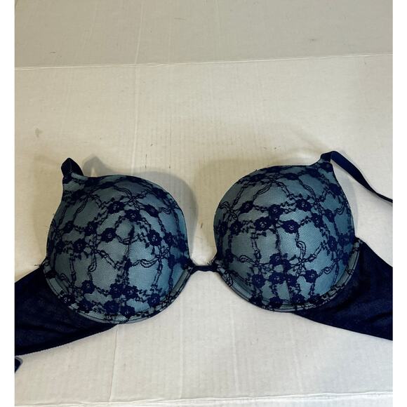 Victoria's Secret Push-up Bra 36D Blue Lace Floral - Picture 3 of 7